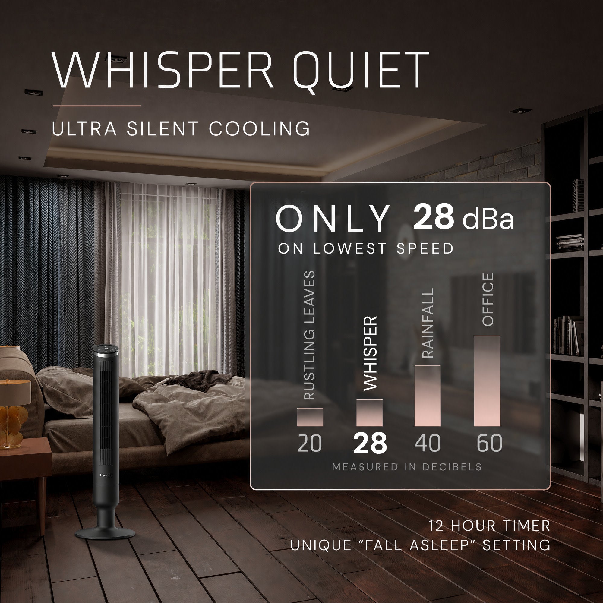 Lasko Apex 42 Tower Fan: Oscillating. 6-Speed. Remote. Timer. Black - Image 4