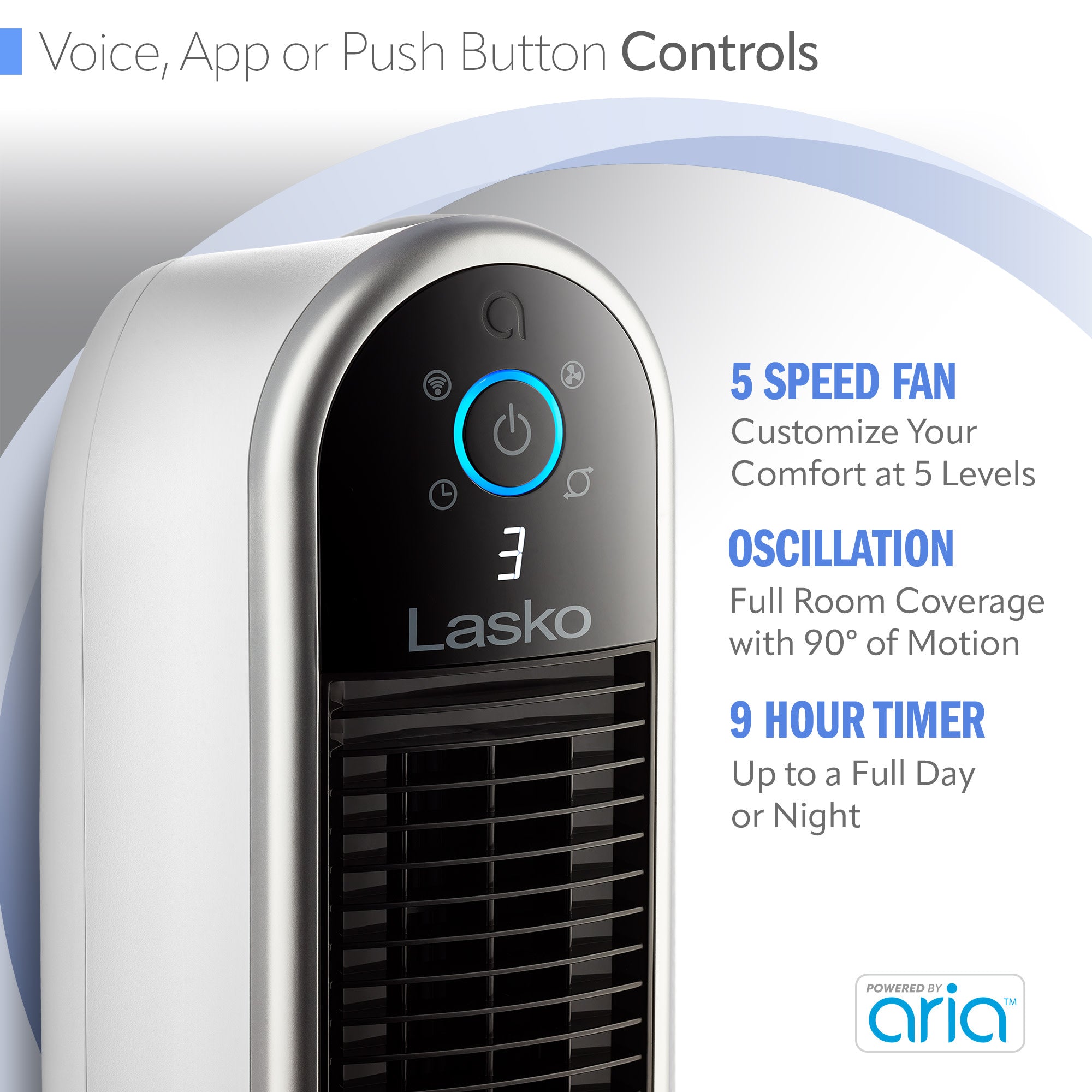 Lasko 40 Smart Tower Fan: Oscillating. 5-Speed. Timer. Wi-Fi. White - Image 4