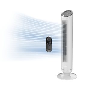 Lasko Ascend 36 Tower Fan: Oscillating. 4-Speed. Remote. Timer. Gray