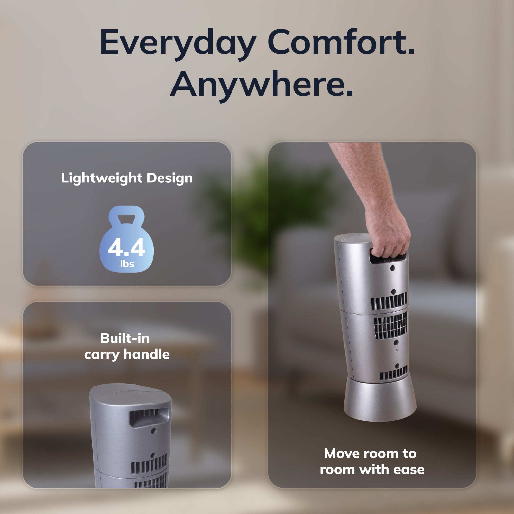 Lasko Wind Tower 14 Table Fan: Oscillating. 3-Speed. Pivoting. Gray - Image 4