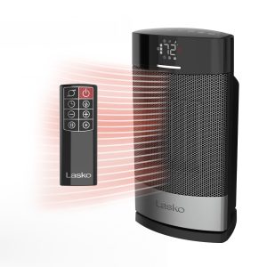 Lasko Ellipse 12 Ceramic Tower Space Heater: Oscillating. 3 Heat Settings. Remote. Timer. Tip-Over Switch. Child Lock. Thermostat. Black