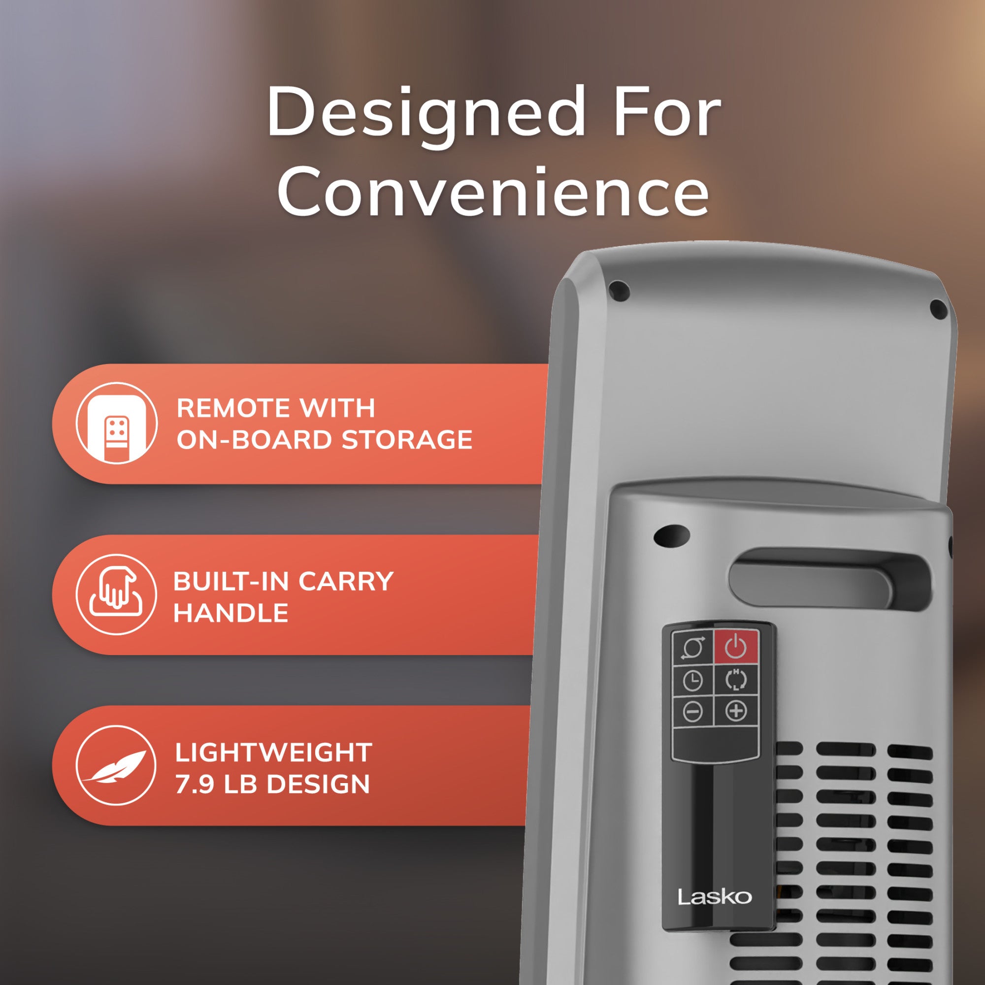 Lasko 29 Ceramic Tower Space Heater: Oscillating. 2 Heat Settings. Remote. Timer. Thermostat. Black - Image 6
