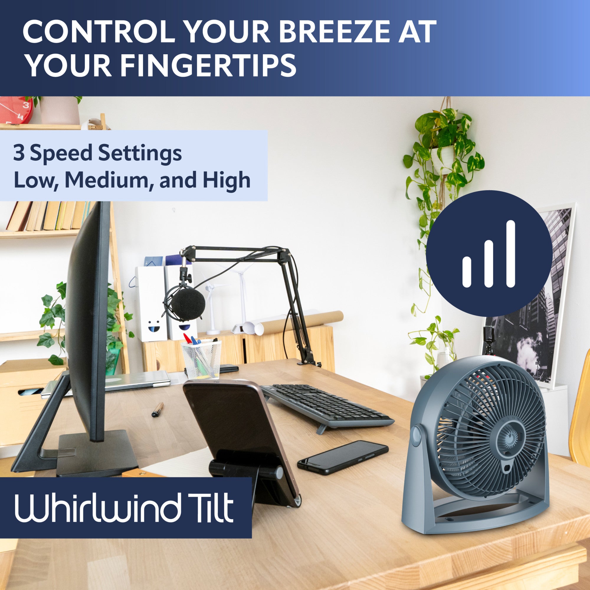 Lasko Whirlwind Tilt 12 Table Fan: Wall Mount. 3-Speed. Slate - Image 5