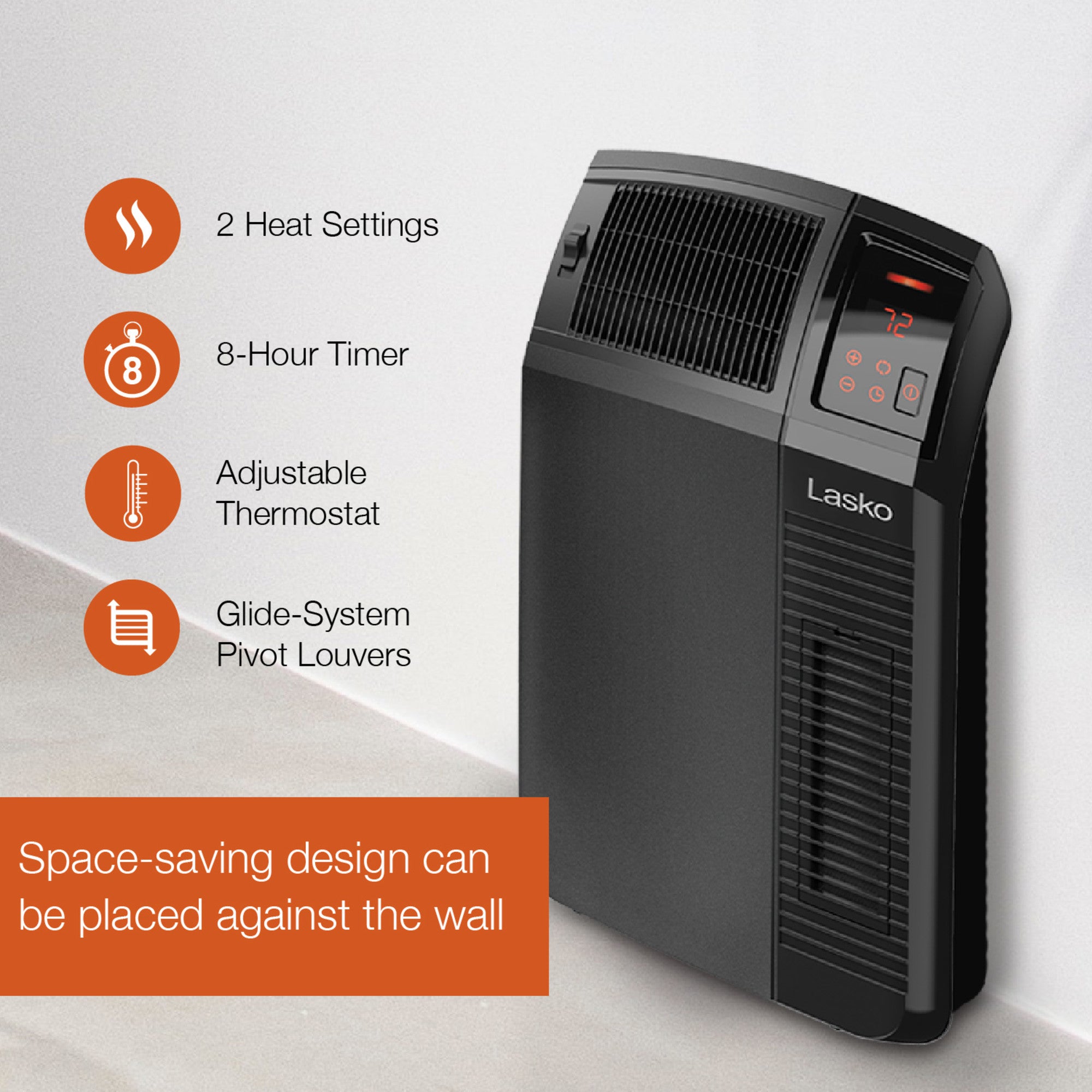 Lasko 23 Ceramic Console Space Heater: 2 Heat Settings. Timer. Adjustable Louvers. Thermostat. Black - Image 3
