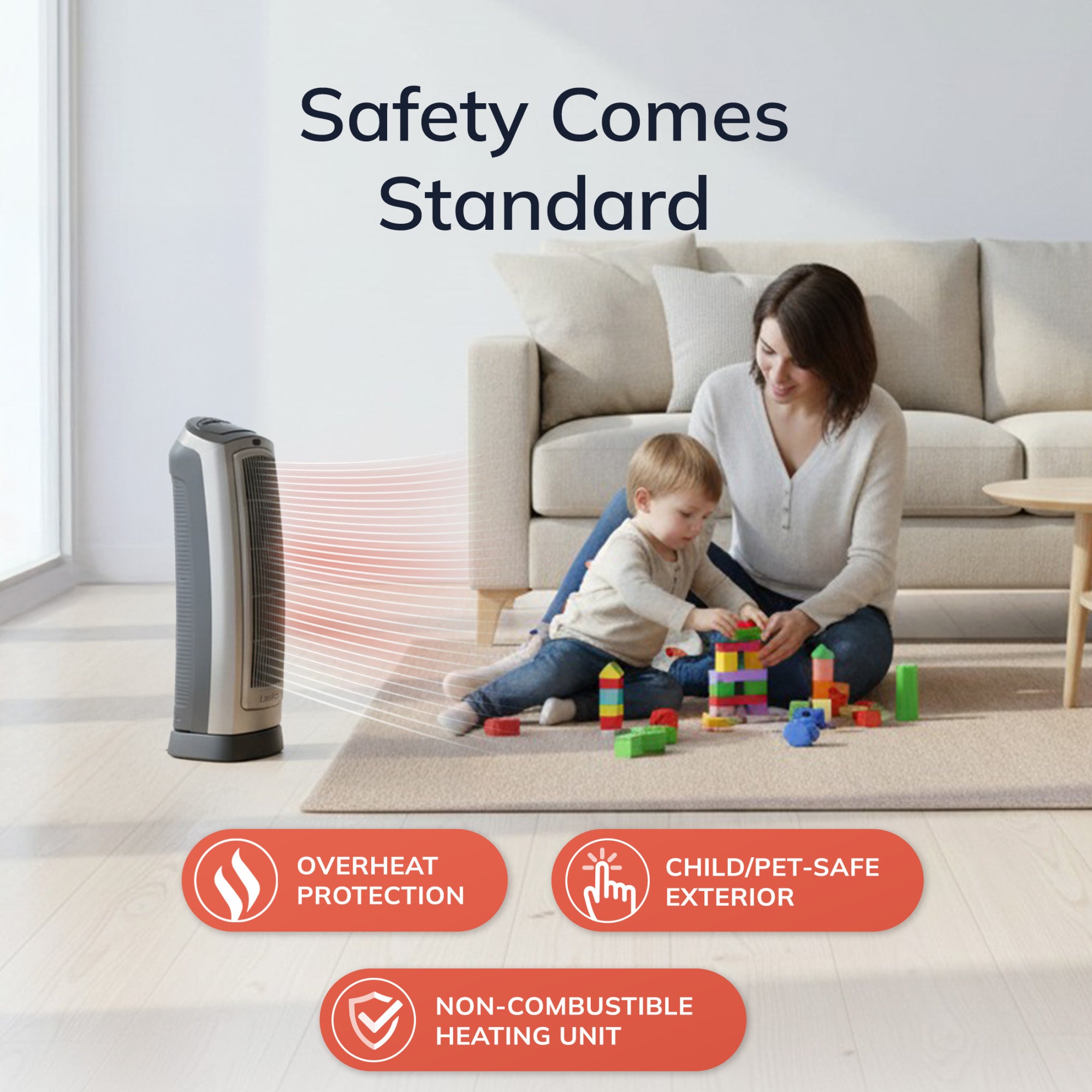 Lasko 23 Ceramic Tower Space Heater: Oscillating. 2 Heat Settings. Remote. Timer. Thermostat. Silver - Image 4