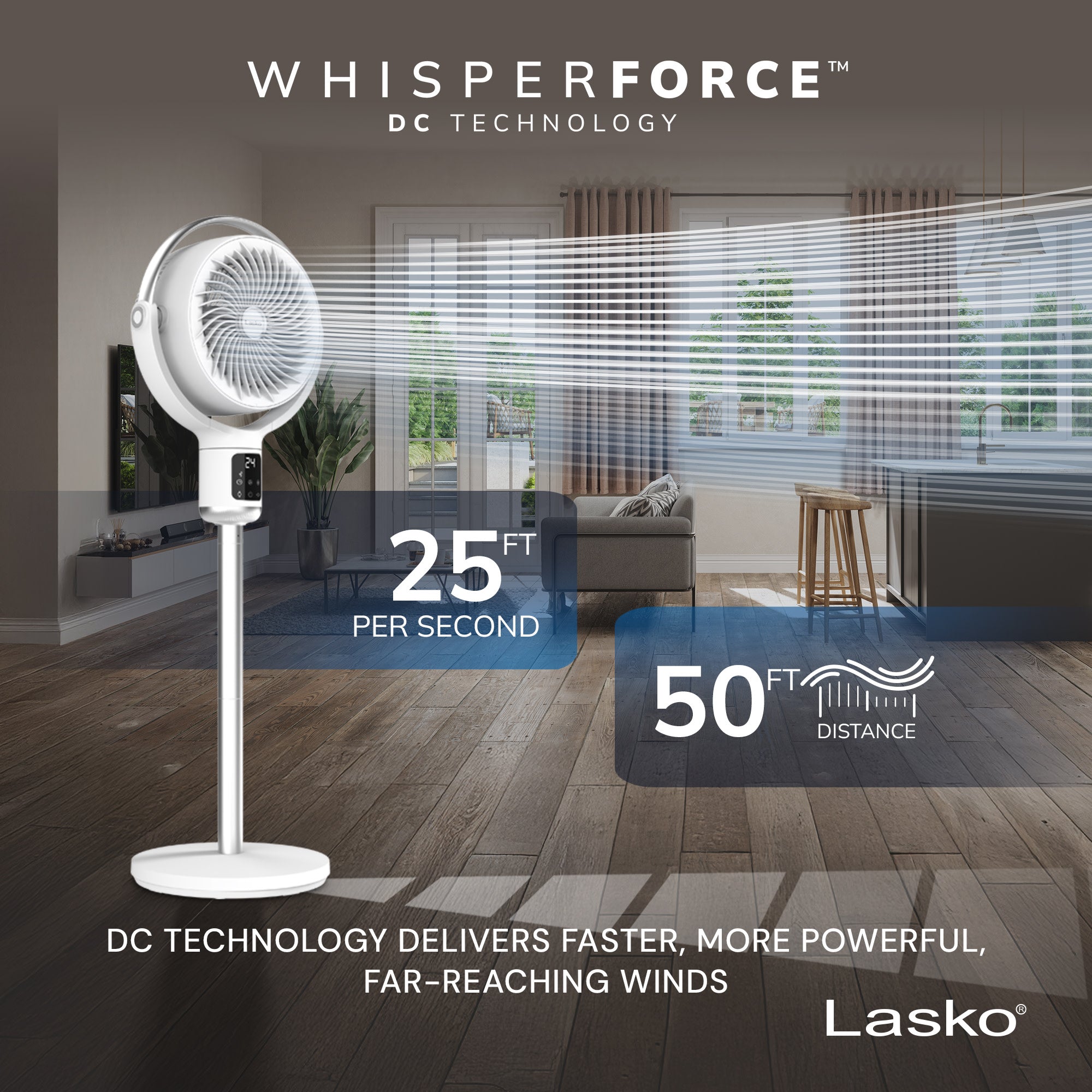 Lasko Whirlwind 7 DC Pedestal Fan: Dual Oscillation. 24-Speed. Remote. Timer. White - Image 4