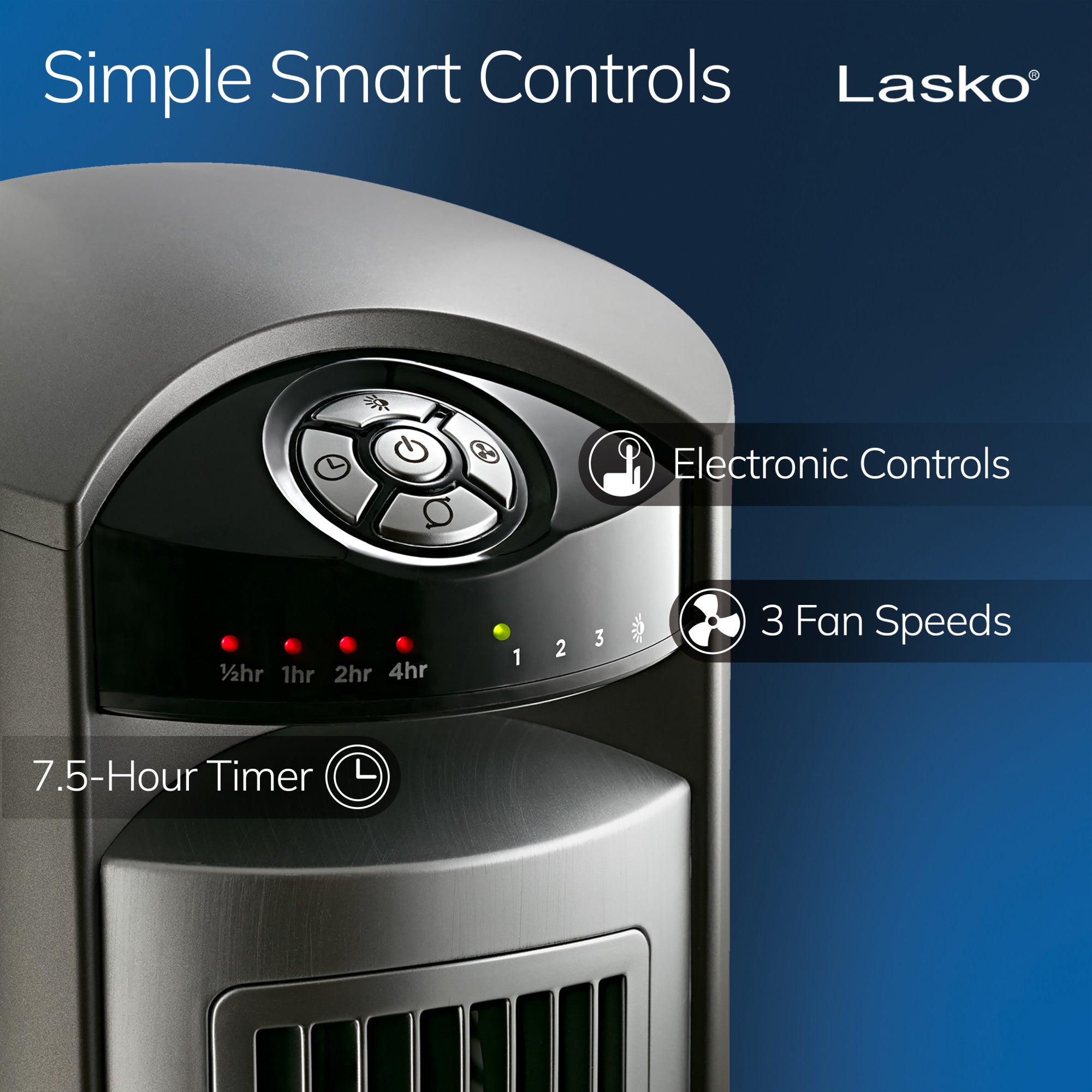 Lasko Wind Curve 42 Tower Fan: Oscillating. 3-Speed. Remote. Timer. Silver - Image 3