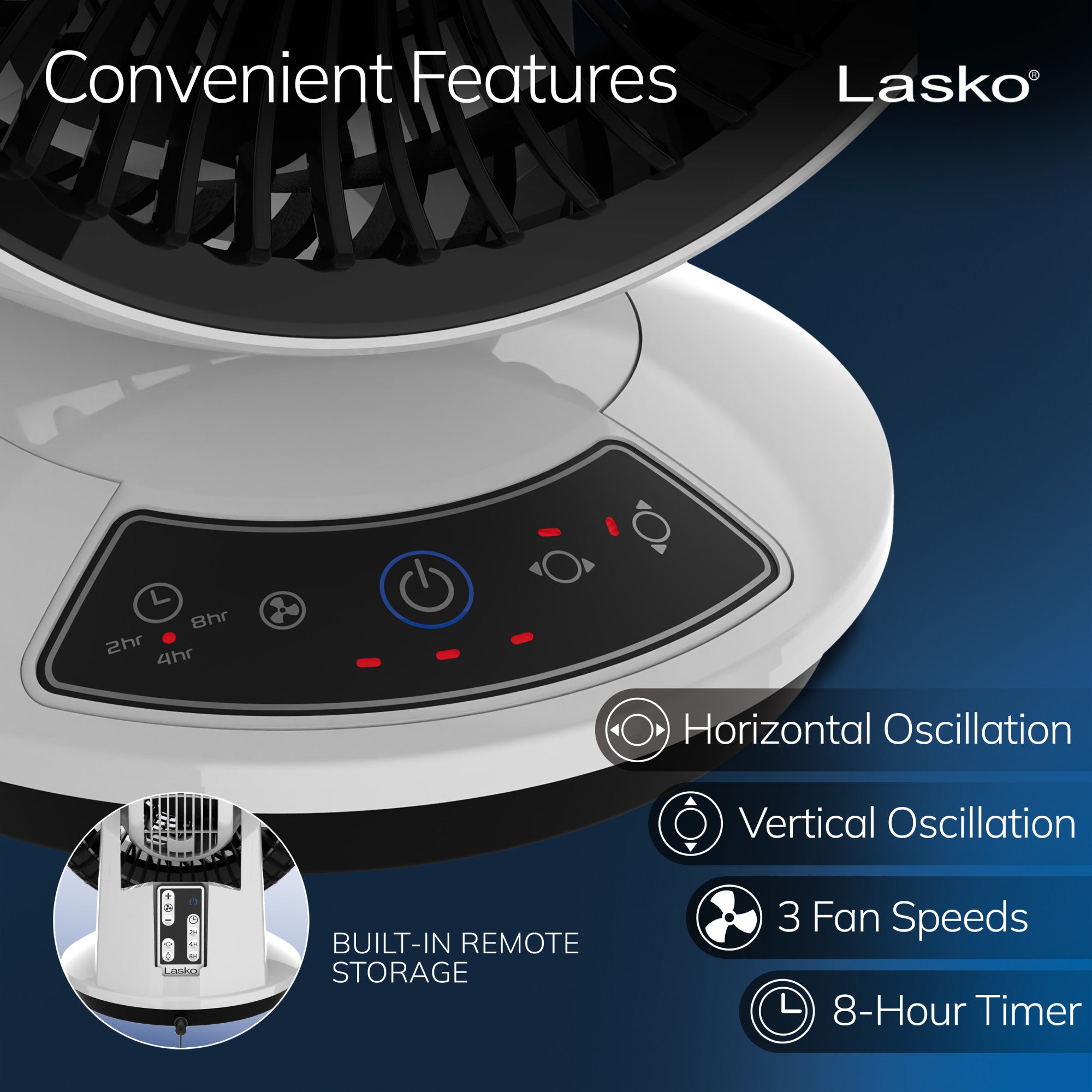 Lasko Whirlwind 7 Table Fan: Dual Oscillation. 3-Speed. Remote. White - Image 4