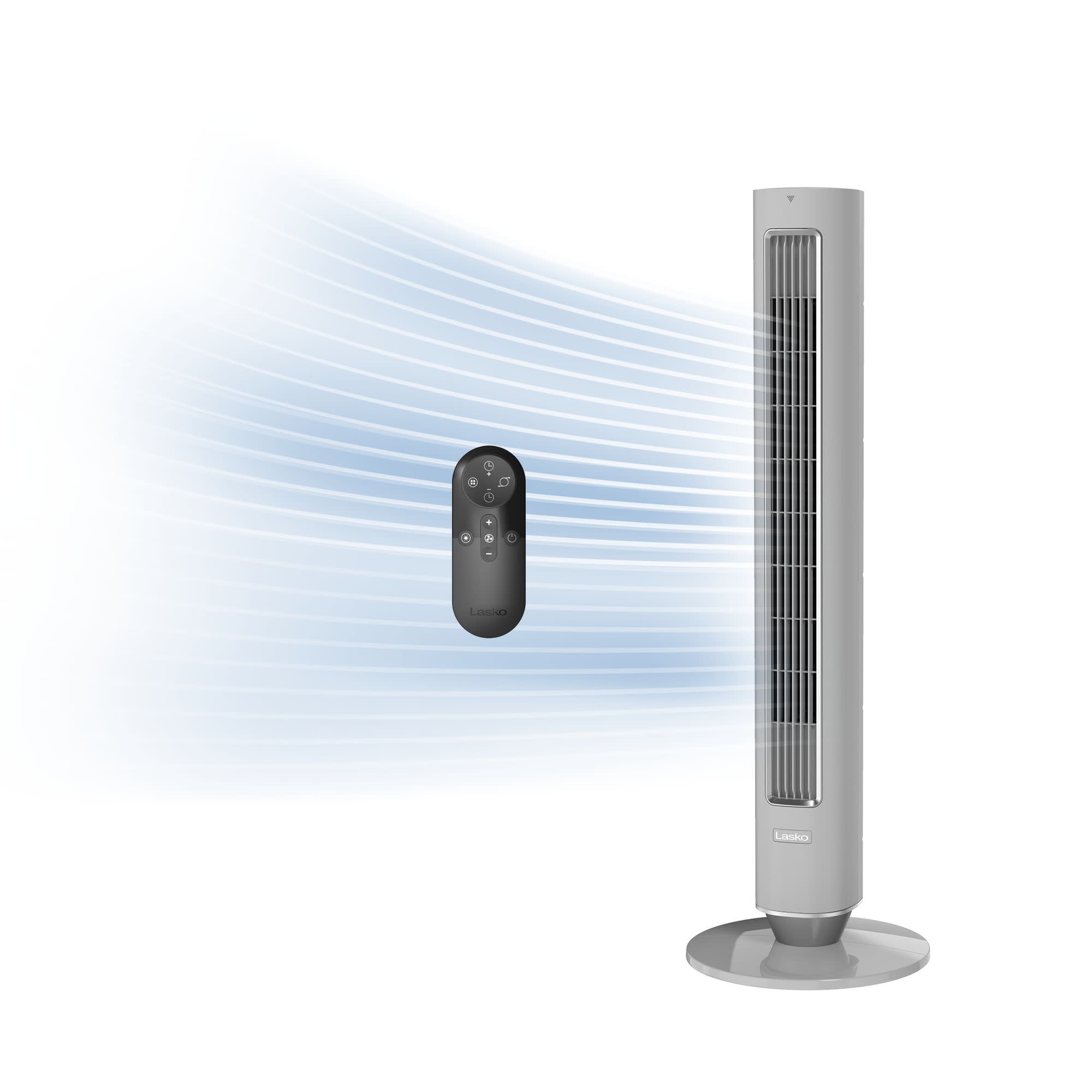 Lasko Pinnacle 40 DC Tower Fan: Oscillating. 12-Speed. Remote. Timer. Gray