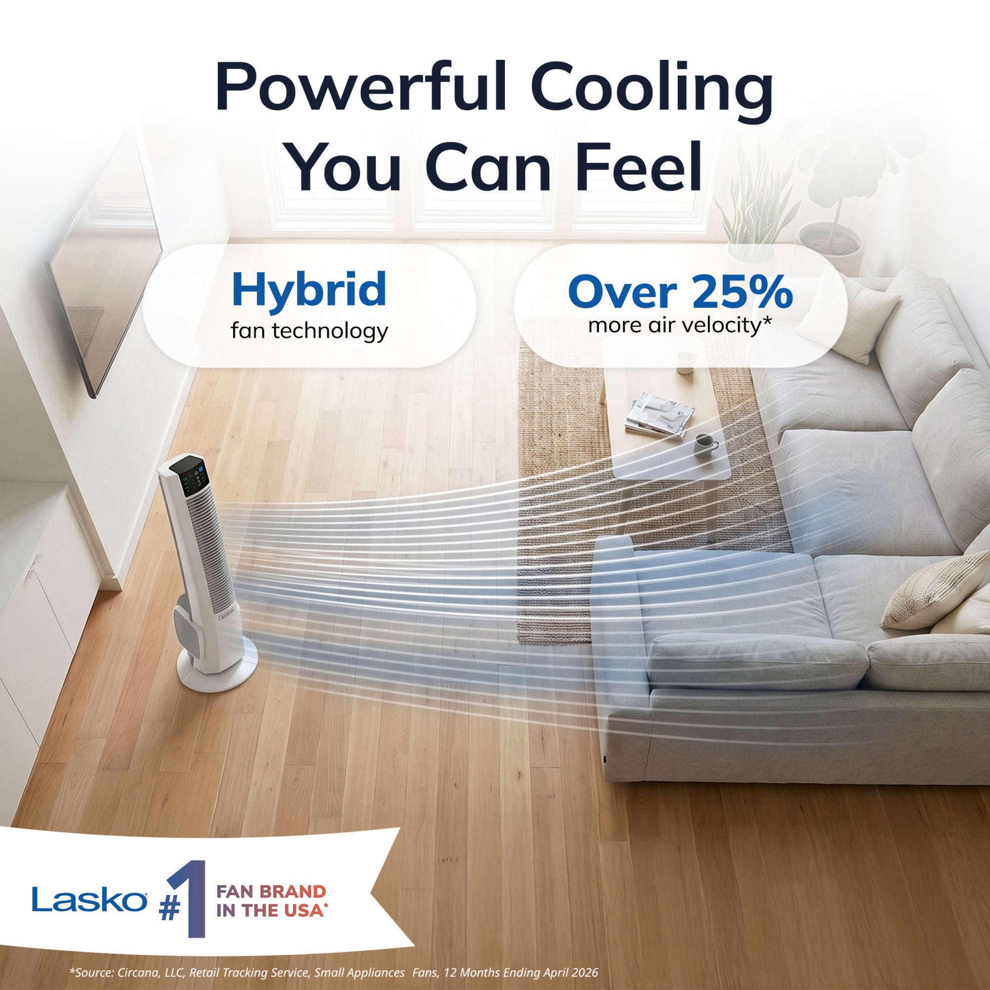 Lasko 38 Hybrid Tower Fan: Oscillating. 4-Speed. Remote. Timer. White - Image 2
