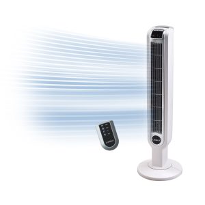 Lasko 36 Tower Fan: Oscillating. 3-Speed. Remote. Timer. White