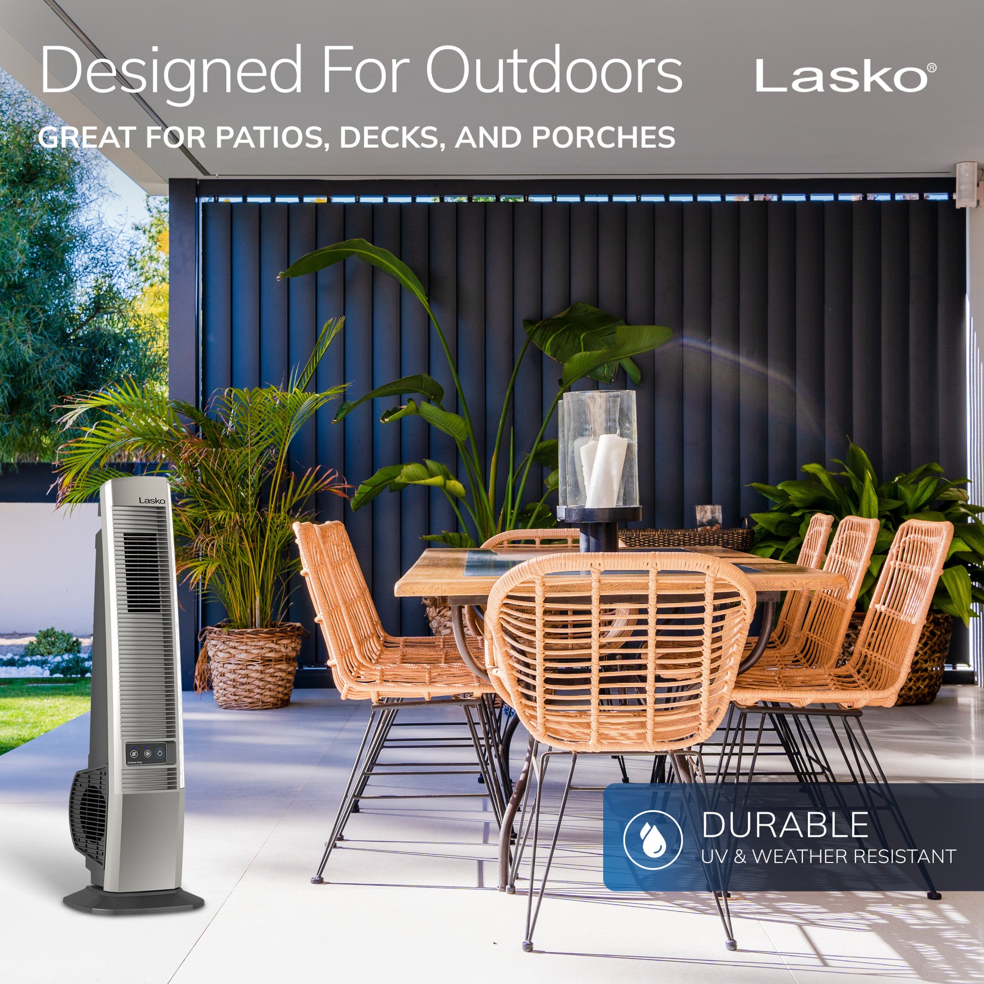 Lasko 42 Outdoor Tower Fan: Oscillating. 4-Speed. Brown - Image 3