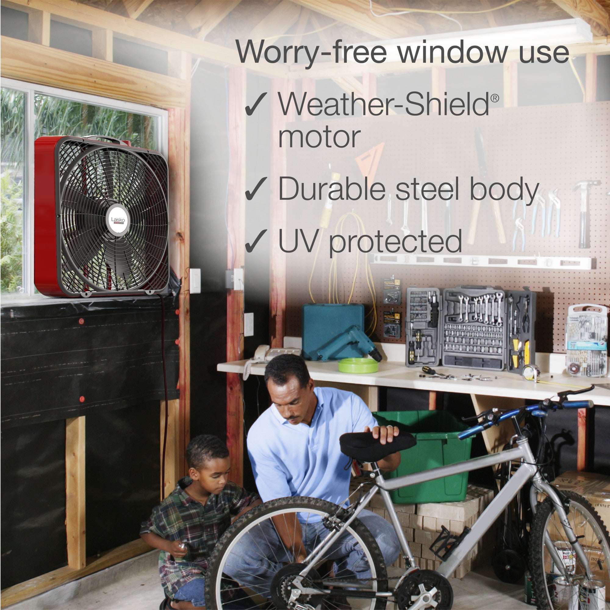 Lasko Pro Power 20 Box Fan: 3-Speed. Weather-Resistant Motor. Red - Image 5